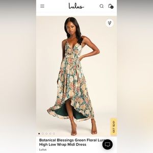 Lulu’s Botanical Blessings Green Floral Lurex High Low Wrap Midi Dress
